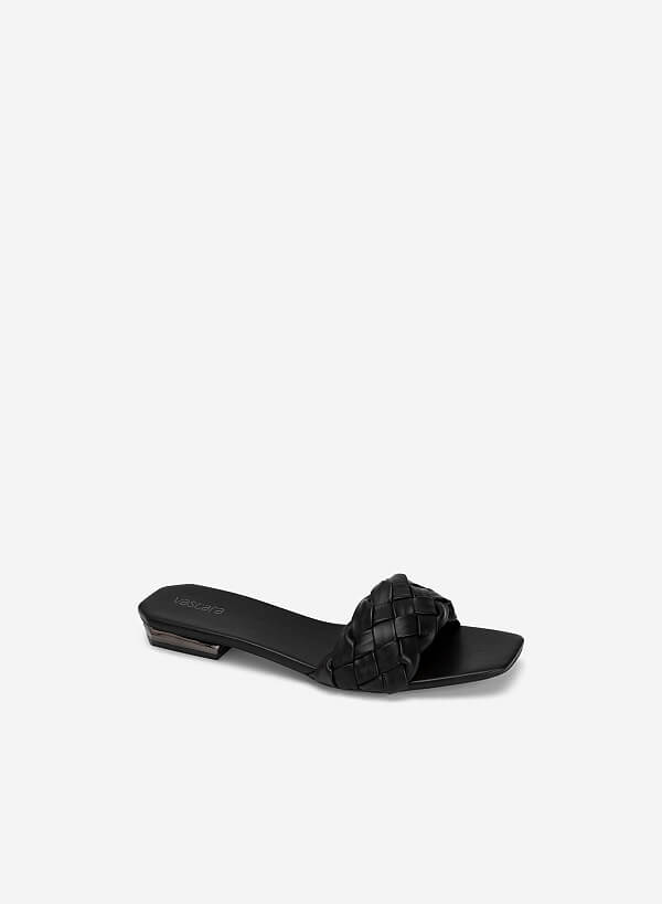 Glitter-effect Block Heel Cross Strap Flip Flops - FLI 0190 - Black - VASCARA
