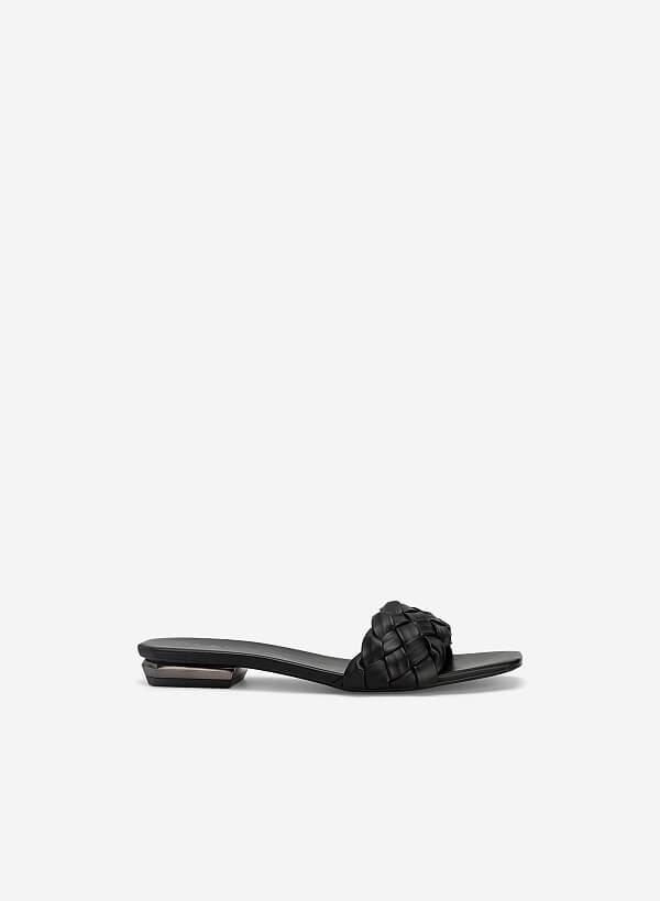 Glitter-effect Block Heel Cross Strap Flip Flops - FLI 0190 - Black - VASCARA
