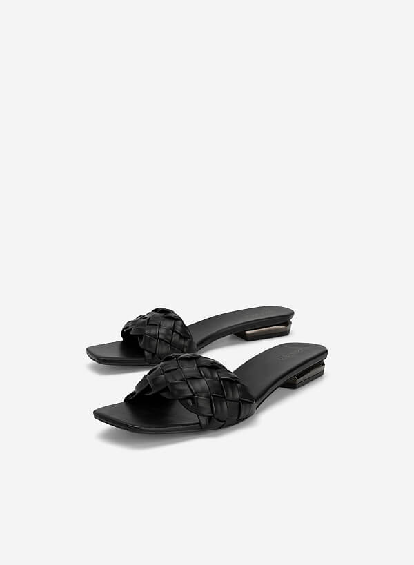 Glitter-effect Block Heel Cross Strap Flip Flops - FLI 0190 - Black - VASCARA