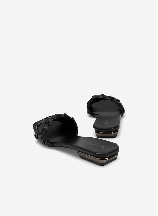 Glitter-effect Block Heel Cross Strap Flip Flops - FLI 0190 - Black - VASCARA