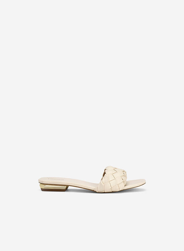Glitter-effect Block Heel Cross Strap Flip Flops - FLI 0190 - Cream - VASCARA