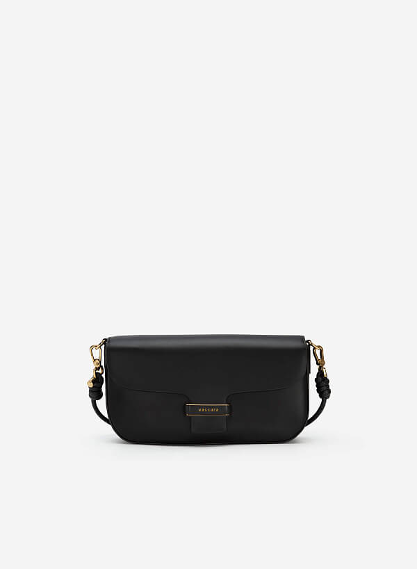 Gold Edge Lock Buckle Belt Leather Handbag - SAC 0295 - Black