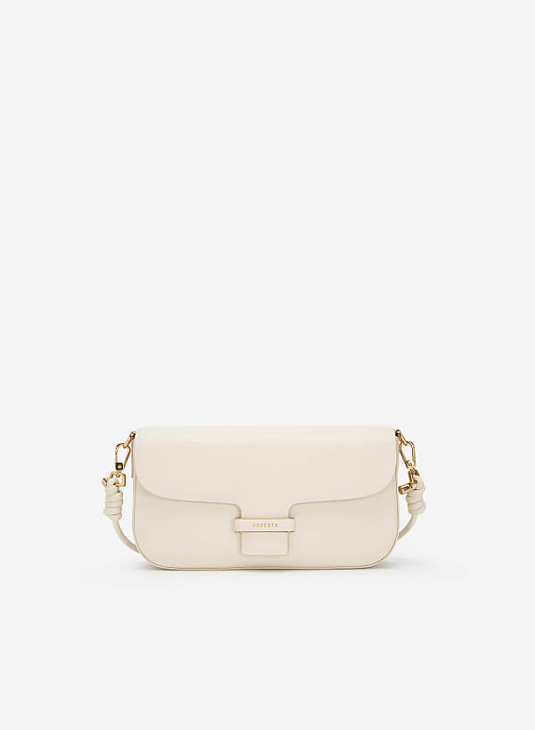 Gold Edge Lock Buckle Belt Leather Handbag - SAC 0295 - Cream