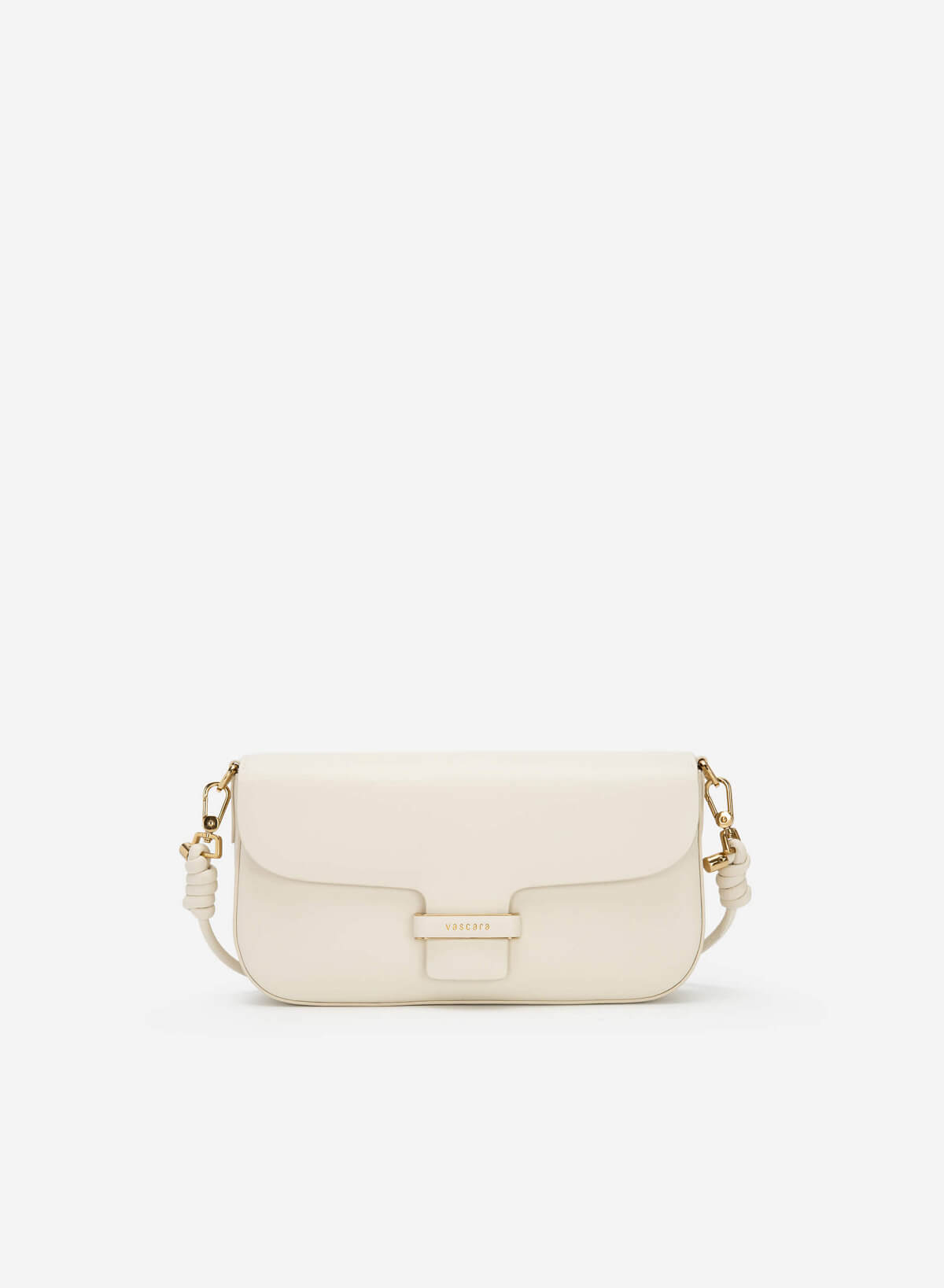 Gold Edge Lock Buckle Belt Leather Handbag - SAC 0295 - Cream - vascara.com