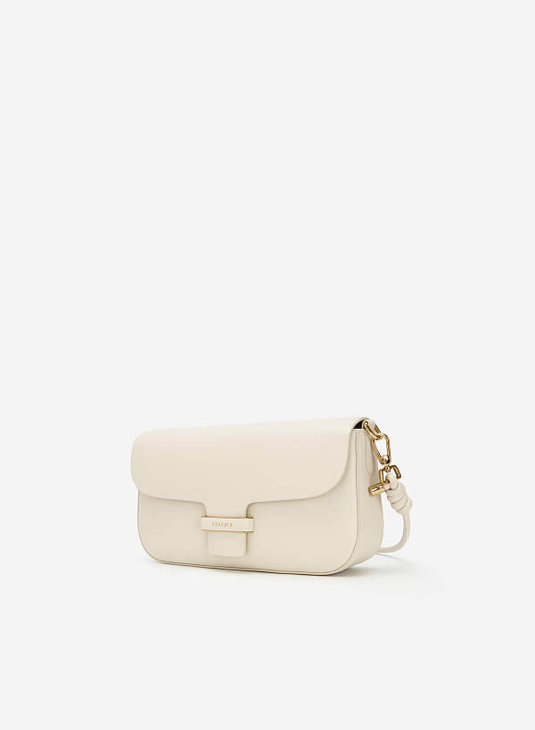 Gold Edge Lock Buckle Belt Leather Handbag - SAC 0295 - Cream - VASCARA