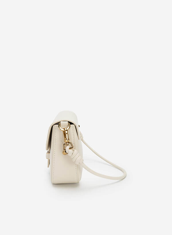 Gold Edge Lock Buckle Belt Leather Handbag - SAC 0295 - Cream - VASCARA
