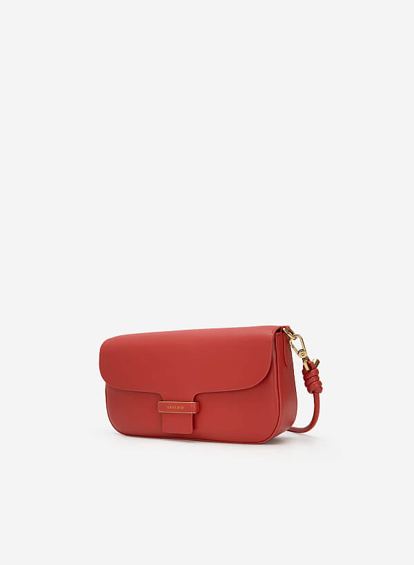 Gold Edge Lock Buckle Belt Leather Handbag - SAC 0295 - Dark Orange - VASCARA
