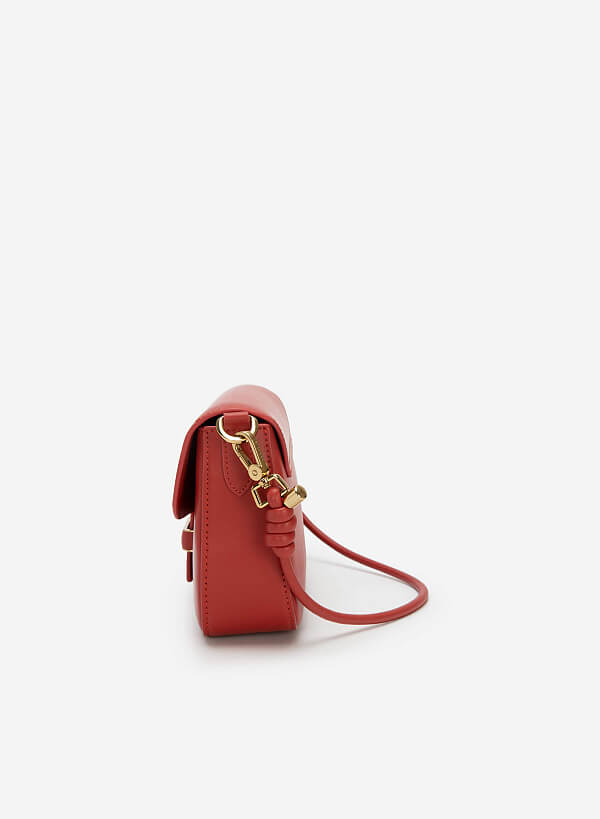Gold Edge Lock Buckle Belt Leather Handbag - SAC 0295 - Dark Orange - VASCARA