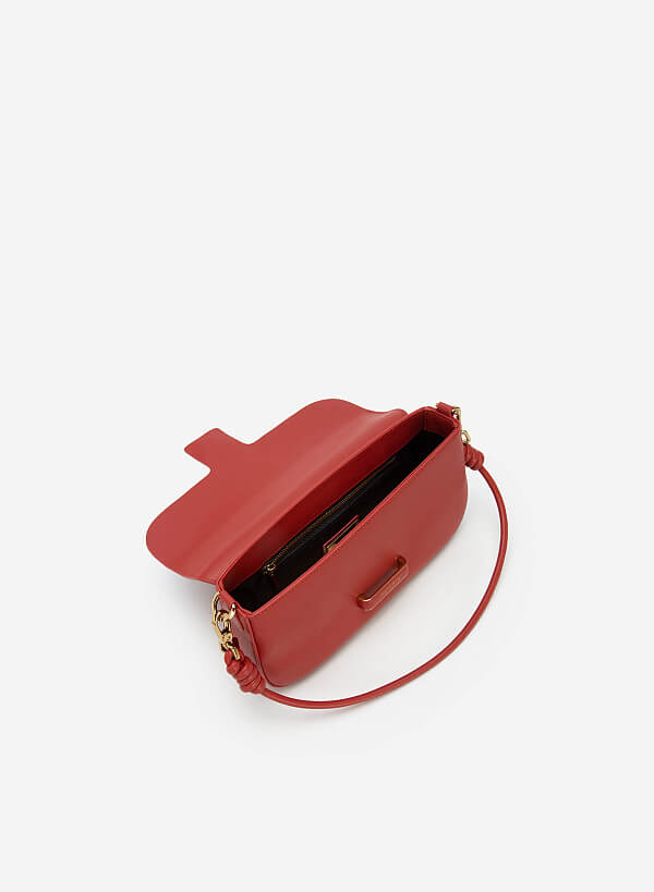 Gold Edge Lock Buckle Belt Leather Handbag - SAC 0295 - Dark Orange - VASCARA