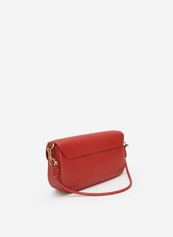 Gold Edge Lock Buckle Belt Leather Handbag - SAC 0295 - Dark Orange - VASCARA