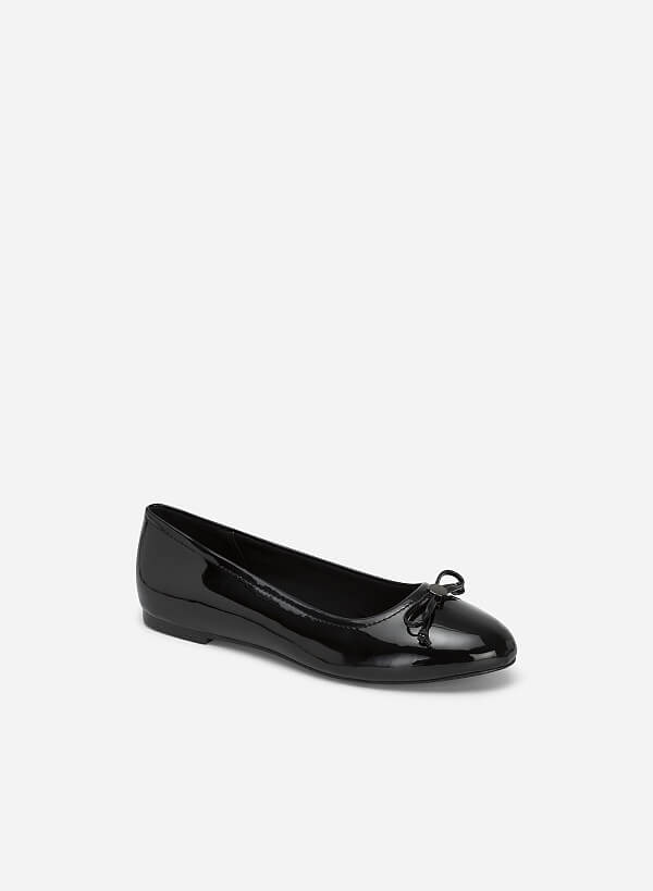 Metal Bow Tie Décor Round Toe Ballerinas - SLI 0427 - Black - VASCARA