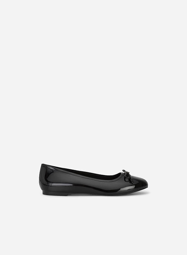 Metal Bow Tie Décor Round Toe Ballerinas - SLI 0427 - Black - VASCARA