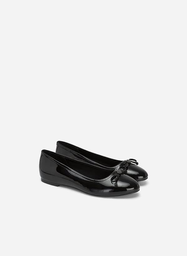 Metal Bow Tie Décor Round Toe Ballerinas - SLI 0427 - Black - VASCARA