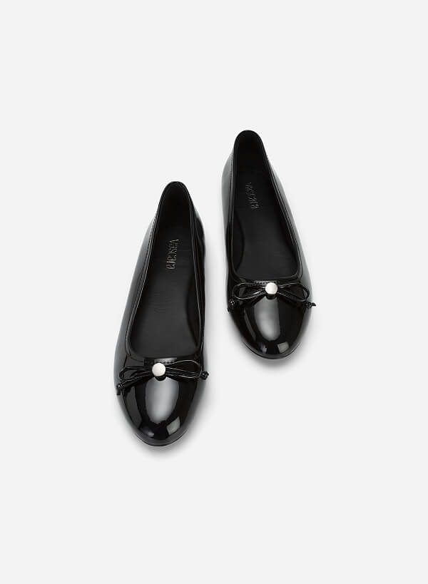 Metal Bow Tie Décor Round Toe Ballerinas - SLI 0427 - Black - VASCARA