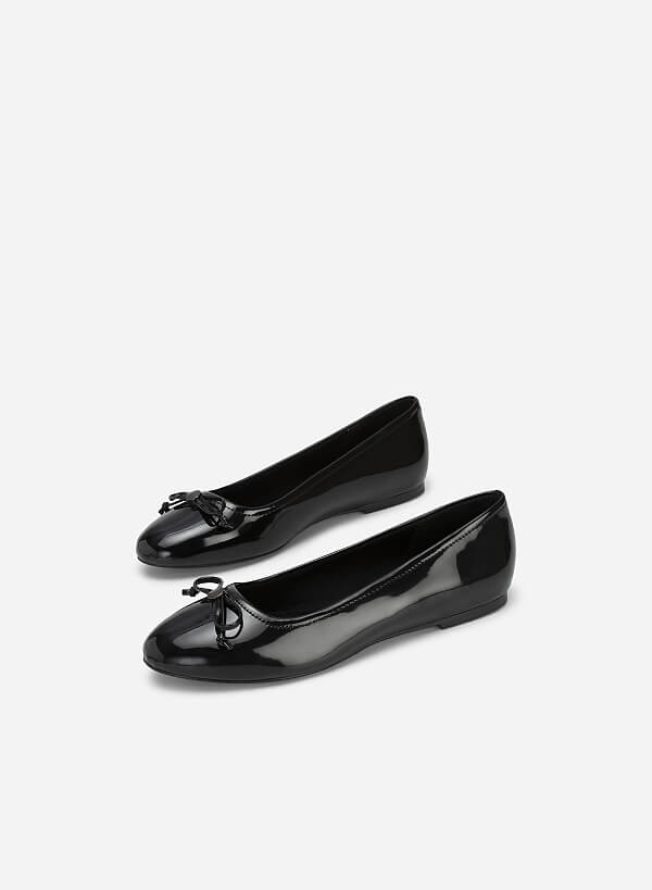 Metal Bow Tie Décor Round Toe Ballerinas - SLI 0427 - Black - VASCARA