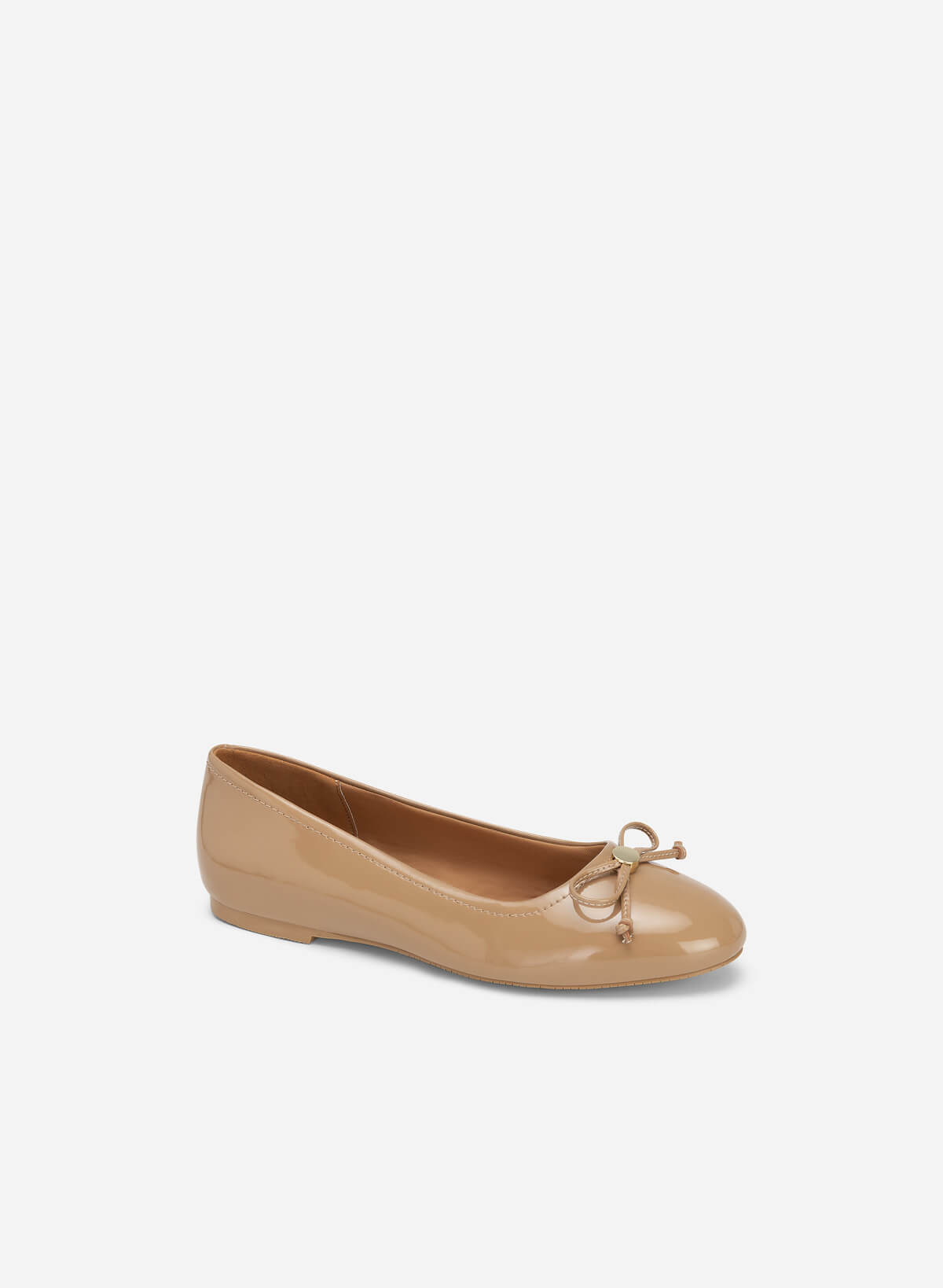 Metal Bow Tie Décor Round Toe Ballerinas - SLI 0427 - Dark Beige - vascara.com