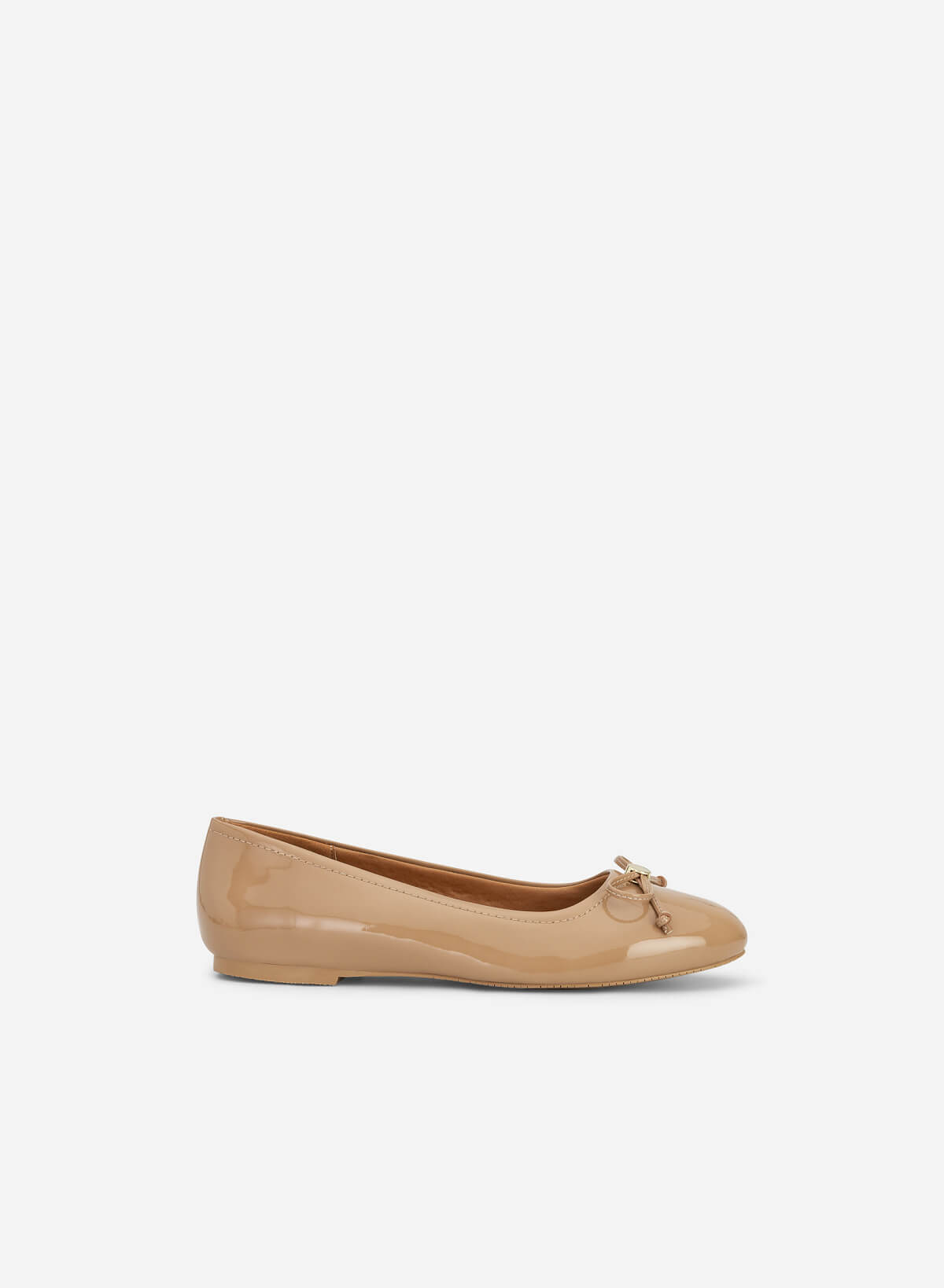 Metal Bow Tie Décor Round Toe Ballerinas - SLI 0427 - Dark Beige - vascara.com