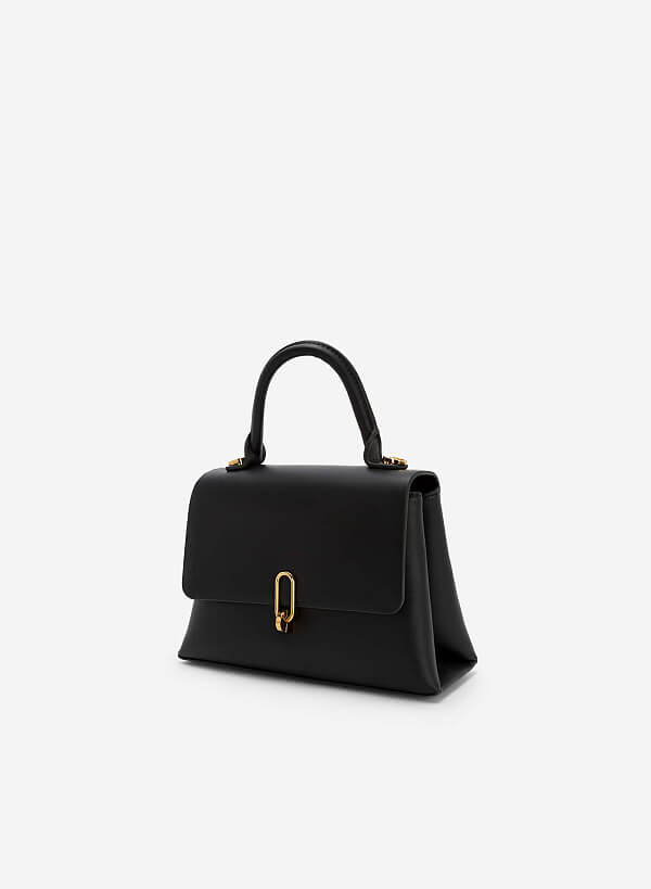 Metal Décor Locker Handbag - SAC 0309 - Black - VASCARA
