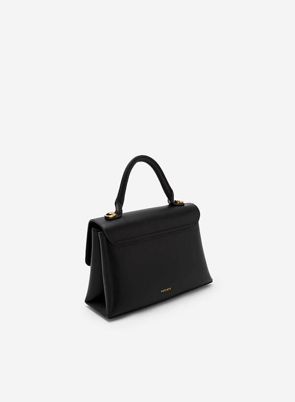 Metal Décor Locker Handbag - SAC 0309 - Black - VASCARA