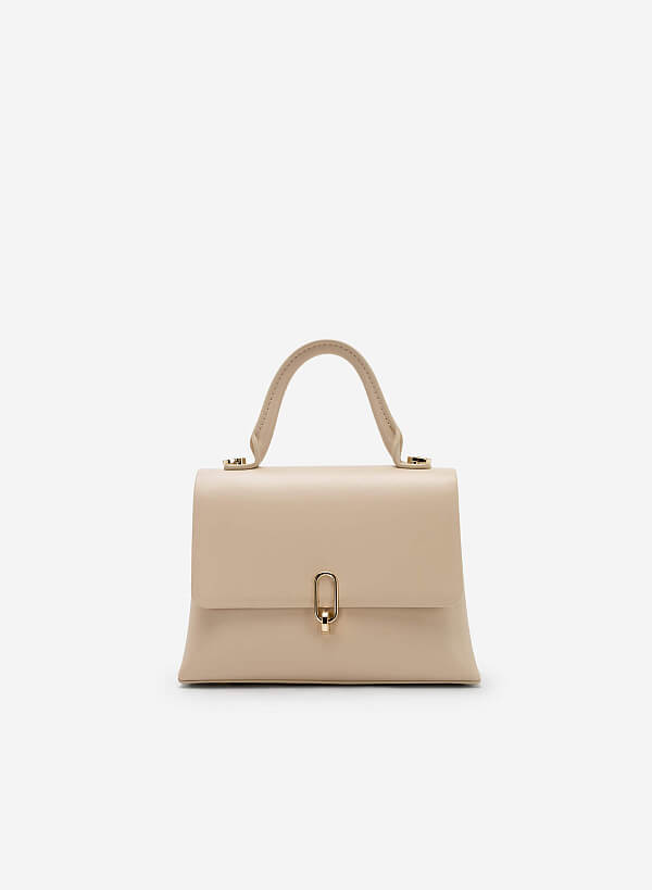 Metal Décor Locker Handbag - SAC 0309 - Cream