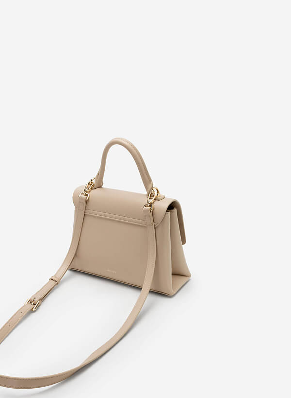 Metal Décor Locker Handbag - SAC 0309 - Cream - VASCARA
