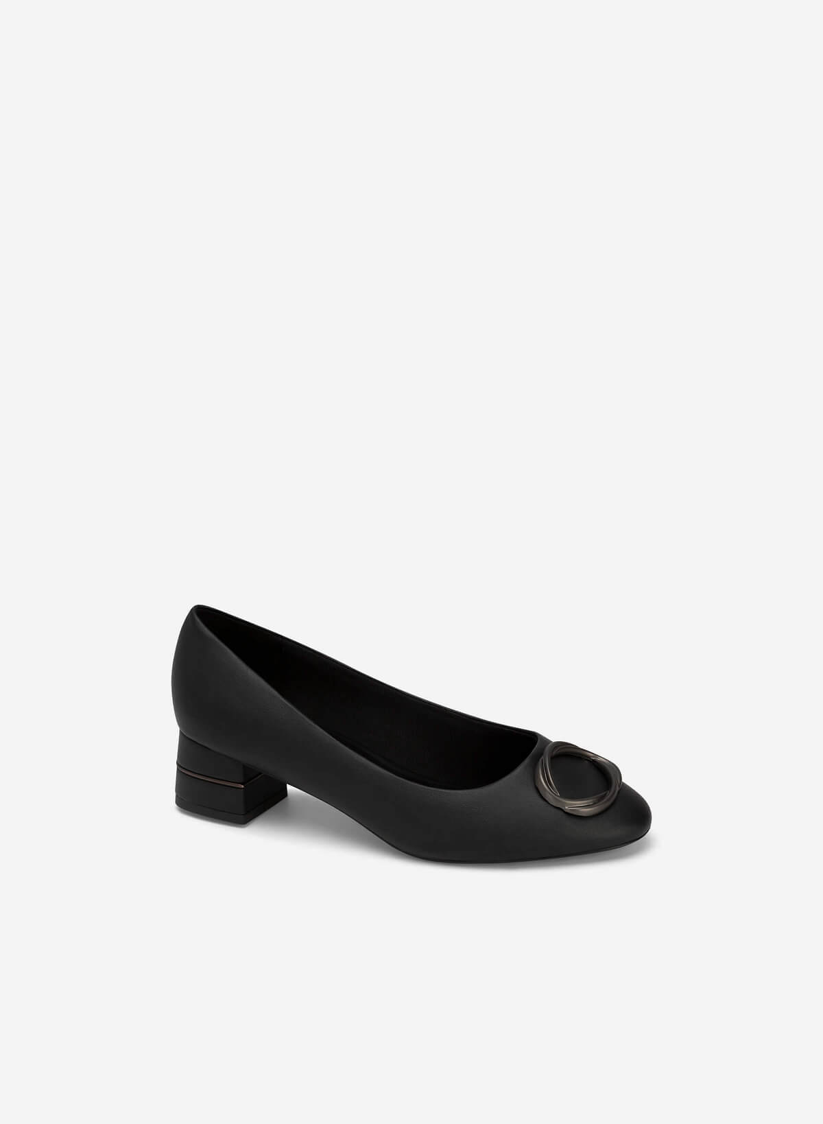 Metal Lock Décor Round Toe Ballerinas - HIG 0585 - Black - vascara.com