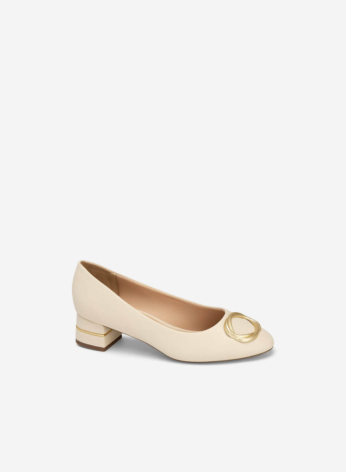 Metal Lock Décor Round Toe Ballerinas - HIG 0585 - Cream - vascara.com