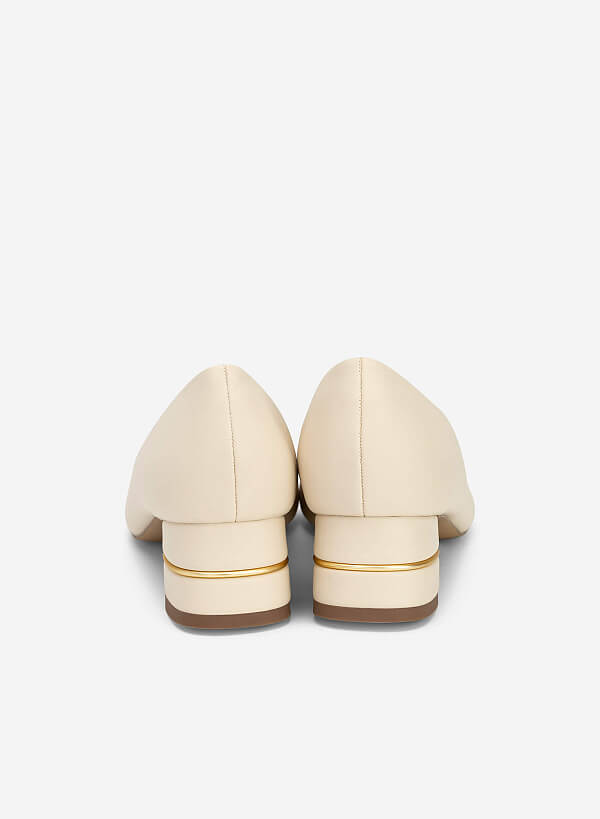 Metal Lock Décor Round Toe Ballerinas - HIG 0585 - Cream - VASCARA