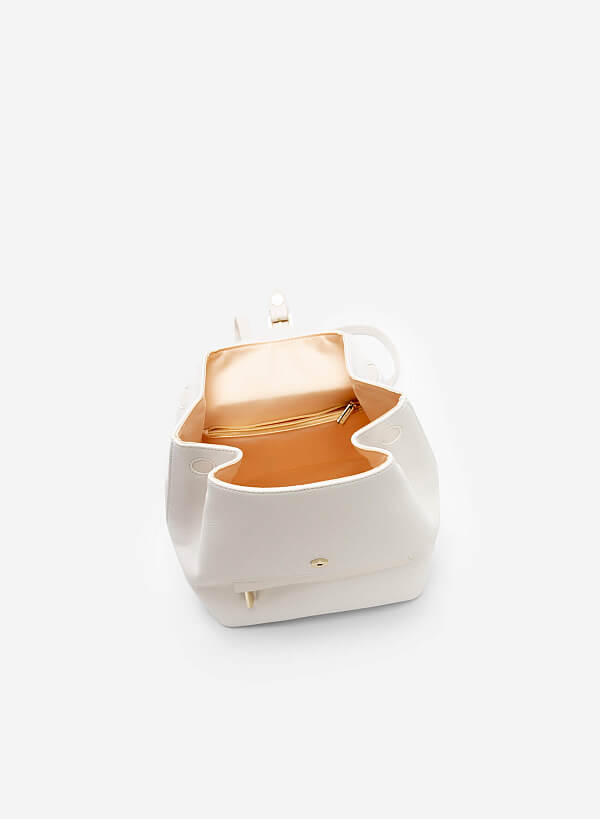 Metal Lock Flap Canvas Backpack - BAK 0178 - Cream - VASCARA