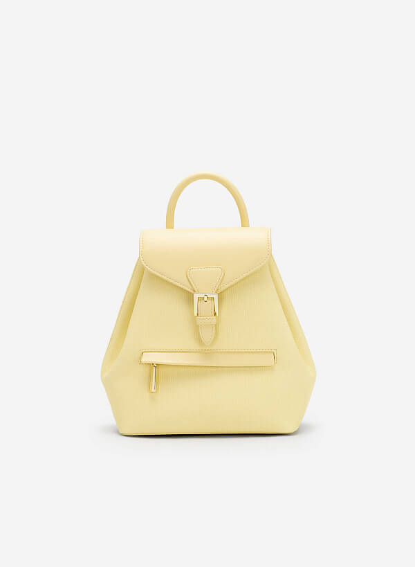 Metal Lock Flap Canvas Backpack - BAK 0178 - Light Yellow