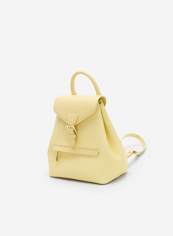Metal Lock Flap Canvas Backpack - BAK 0178 - Light Yellow - VASCARA