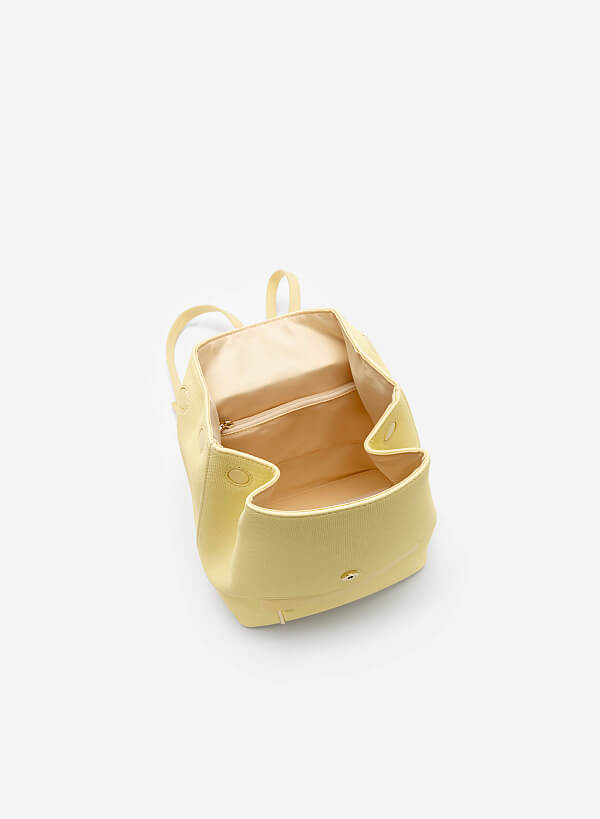 Metal Lock Flap Canvas Backpack - BAK 0178 - Light Yellow - VASCARA