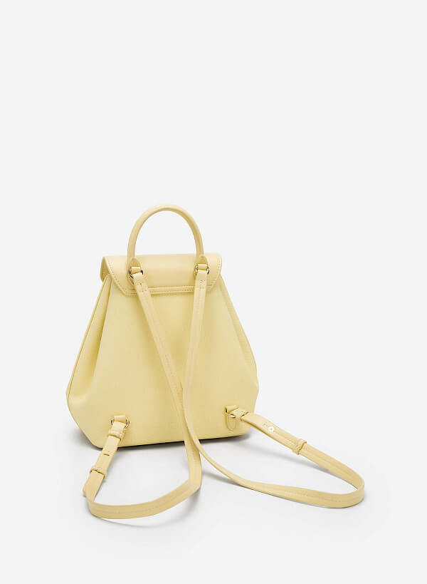Metal Lock Flap Canvas Backpack - BAK 0178 - Light Yellow - VASCARA