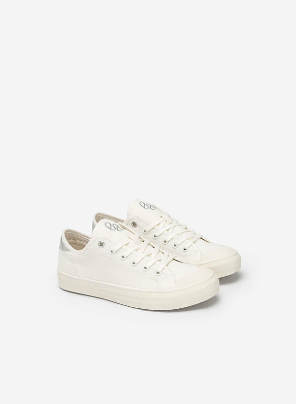 Metallic Décor Canvas Sneaker - SNE 0061 - White | VASCARA