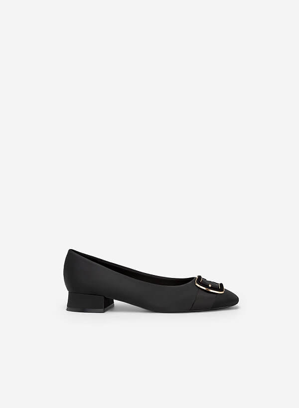 Metallic Velvet-mixed Lock Décor Satin Shoes - HIG 0550 - Black - VASCARA