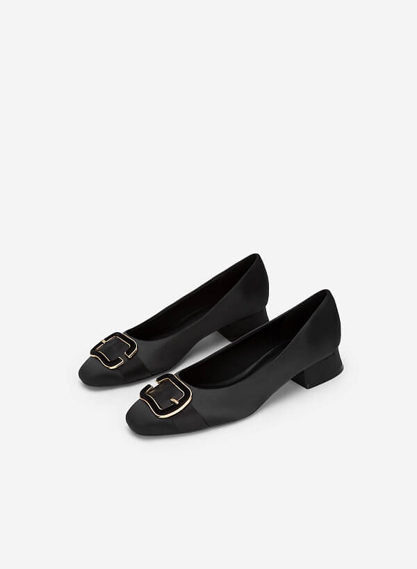 Metallic Velvet-mixed Lock Décor Satin Shoes - HIG 0550 - Black - VASCARA