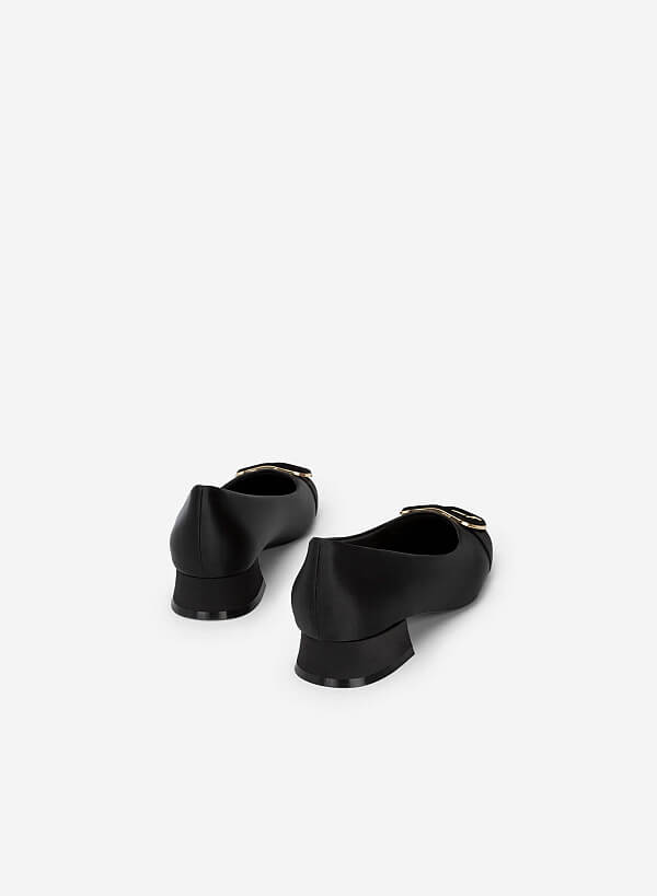 Metallic Velvet-mixed Lock Décor Satin Shoes - HIG 0550 - Black - VASCARA