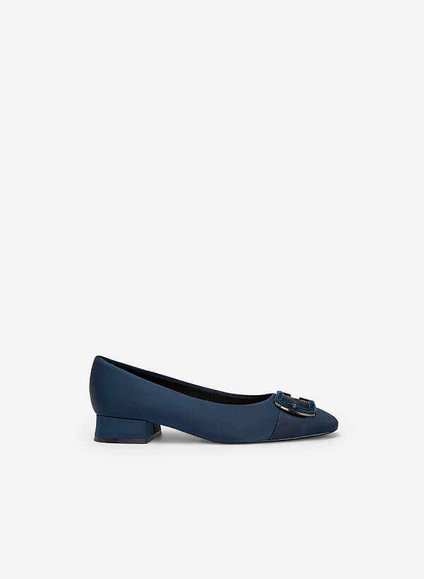 Metallic Velvet-mixed Lock Décor Satin Shoes - HIG 0550 - Dark Blue - VASCARA