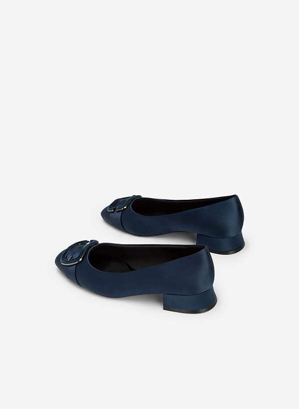 Metallic Velvet-mixed Lock Décor Satin Shoes - HIG 0550 - Dark Blue - VASCARA