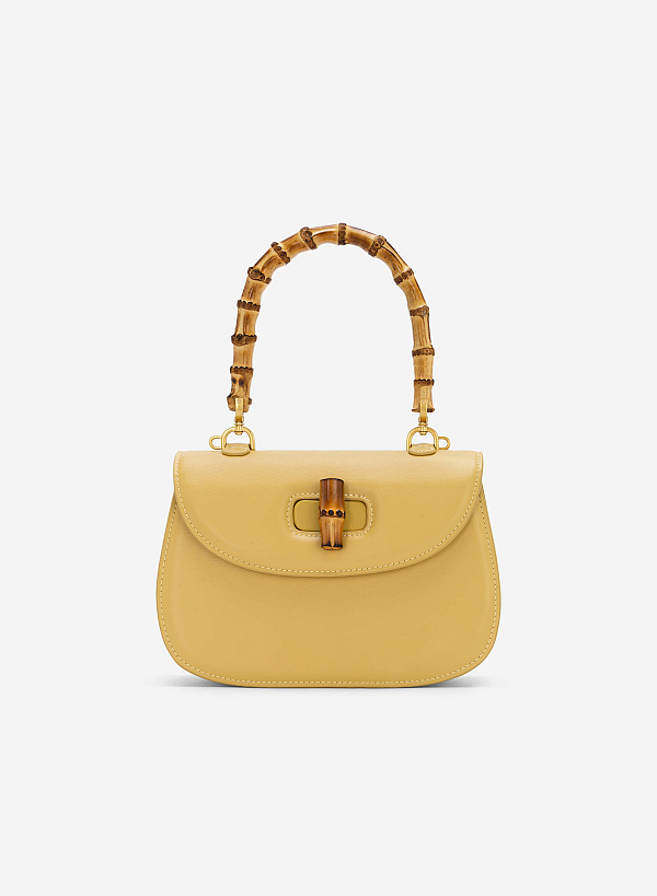 Bamboo Handle Handbag - SAC 0314 - Light Yellow - VASCARA