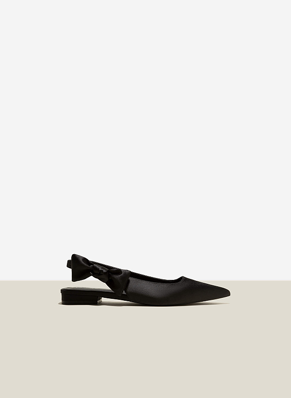 Bow Strap Décor Satin Slingbacks - HIG 0575 - Black