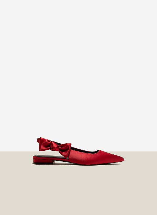 Bow Strap Décor Satin Slingbacks - HIG 0575 - Red