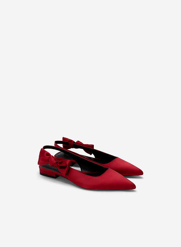 Bow Strap Décor Satin Slingbacks - HIG 0575 - Red - VASCARA