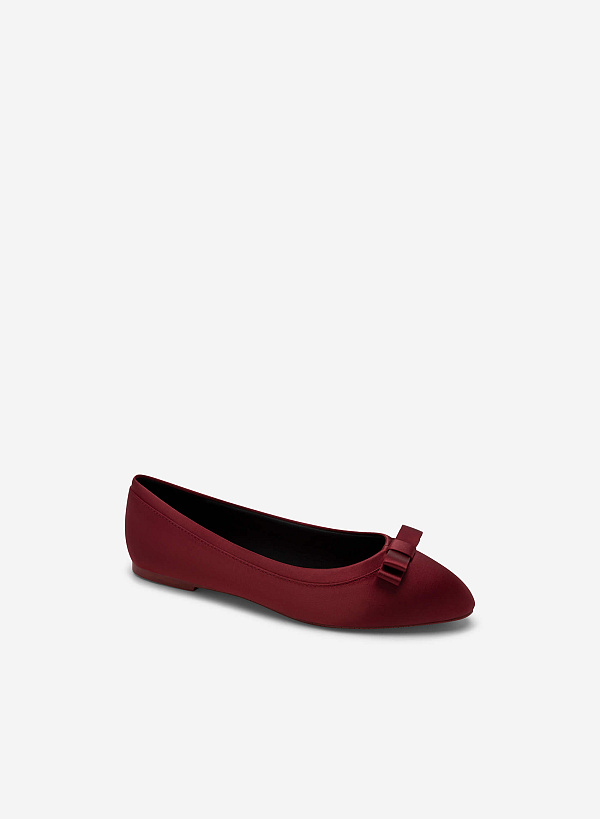 Bow Tie Décor Satin Ballerinas - SLI 0428 - Bordeaux