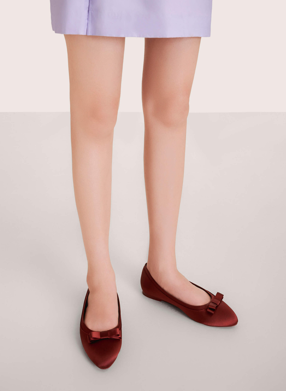 Bow Tie Décor Satin Ballerinas - SLI 0428 - Bordeaux - vascara.com