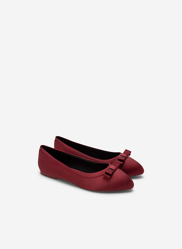Bow Tie Décor Satin Ballerinas - SLI 0428 - Bordeaux - VASCARA