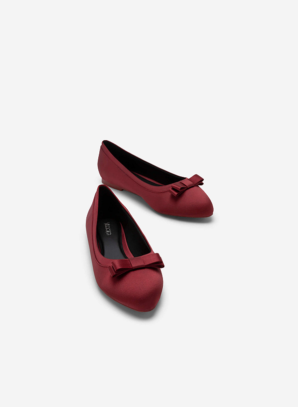 Bow Tie Décor Satin Ballerinas - SLI 0428 - Bordeaux - VASCARA
