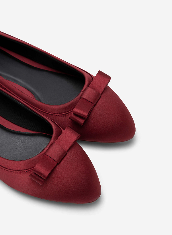 Bow Tie Décor Satin Ballerinas - SLI 0428 - Bordeaux - VASCARA