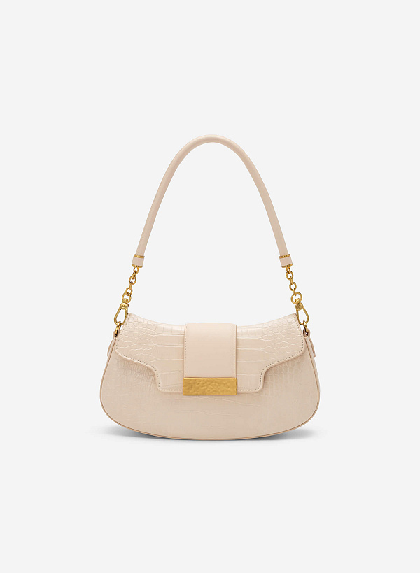 Croc-effect Shoulder Bag - SAC 0316 - Cream | VASCARA