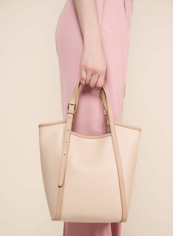 Edge Décor Double Strap Tote Bag - TTE 0108 - Beige